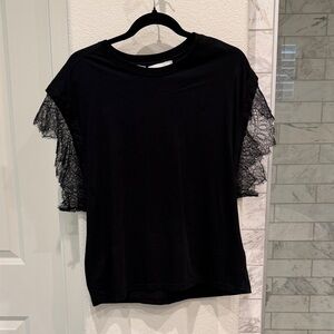 IRO Black Lace Sleeve Short Sleeve Top